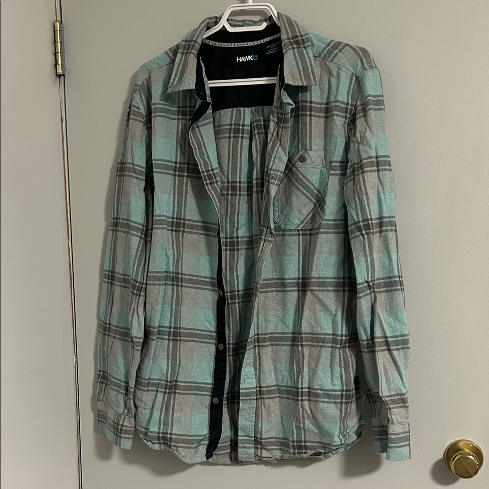 Hawke & Co Teal and Gray Plaid Shirt